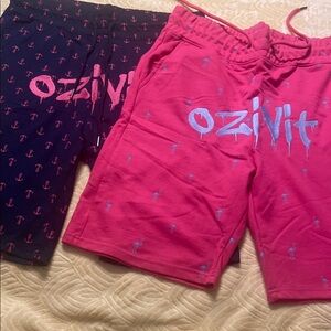 2 Galaxy Print Fashion shorts Sz M  dark blue & pink